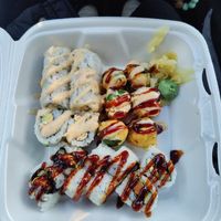 To go order of the heart attack, spicy California, and sweet potato tempura at Spicy Tuna Sushi in Holland