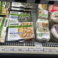 Vegan fridge items at Sunac Natural Market in New York City