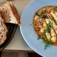 Carrot lava soup with sourdough bread at Rabarber in Utrecht