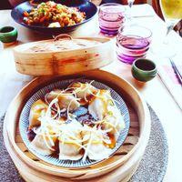 Vegan dumplings and tofu rice wok at Himo in Rovaniemi