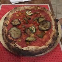 Veganised "Vegetariana", with lashings of tomato paste, eggplant/aubergine, courgettes, pepper and cherry tomatoes.  at El Sapo in Tamarindo