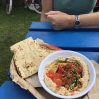Buckets of hummus  at Inishwallah 68 in Galway