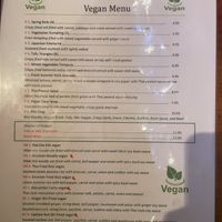 Vegan menu  at Thai9 in Lincoln