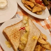 Vegan tuna melt + vegan Chicago dog + homemade fries #Veganuary at News Cafe in Tokyo