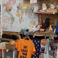 Cool merch for sale  at News Cafe in Tokyo