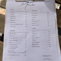 Menu for beverages  at Cafe Spirit in Prague