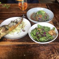 Meal (note corn on cob with what we found out was cheese 🤢)  at The Bridge Hotel in Castlemaine