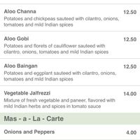 Masala menu at Masala Indian Kitchen in Lafayette