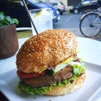 Cheezy Burger with Barlouch pesto at Neue Republik Reger in Berlin