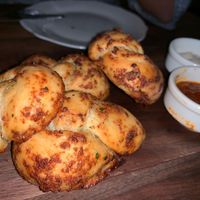 Garlic twists with ranch and marinara  at Away Kitchen + Cafe - Queen St in Toronto