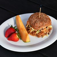Vegan pulled "pork" sandwich with jackfruit and BBQ sauce at Moxie Cafe in Santa Maria