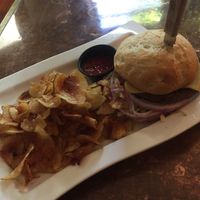 impossible burger w chips  at McKays Public House in Bar Harbor