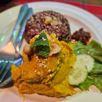 Pumpkin Hummus with Rice, 90 Baht at May Kaidee in Bangkok
