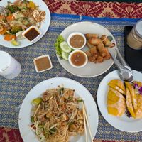 Pad Thai, stick mango rice, spring rolls and a northern Thai cuisine (can't remember name) at May Kaidee in Bangkok