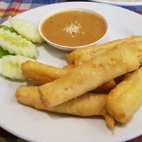 Fried tofu with peanut sauce at May Kaidee in Bangkok