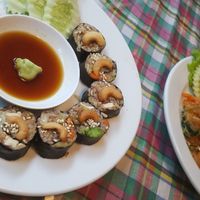 Maki Roll and glass noodle salad at May Kaidee in Bangkok