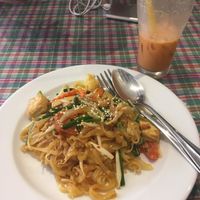 Pad Thai and Thai tea with coconut milk (no sugar) at May Kaidee in Bangkok