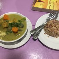 Green curry with rice  at May Kaidee in Bangkok