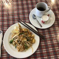 Veggie Pad Thai and Thai Coffee with Coconut Milk  at May Kaidee in Bangkok