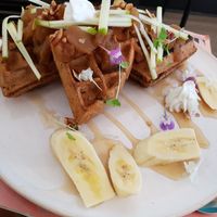 Banana bread waffles at Oar Cafe in West Lakes