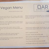 Vegan menu at Oar Cafe in West Lakes