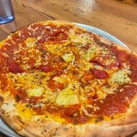 Pinapple pizza is my son's favorite  at Flatbread Pizza in Paia