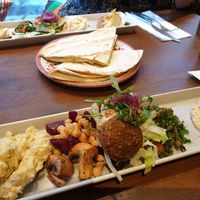Vegan meze - Falafel, hummus, marinated vegetables, tabbouleh, baba ganoush at Levant - Bulevardi in Helsinki
