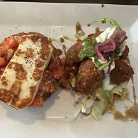 Haloumi/falafel burger  at Levant - Bulevardi in Helsinki