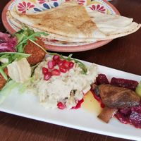 Meze plate and bread at Levant - Bulevardi in Helsinki