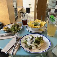 Quiche, hummus wrap and guacamole and chips   at Curcuma Green Food in Burgos