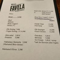 Menu at Bar Favela in Helsinki