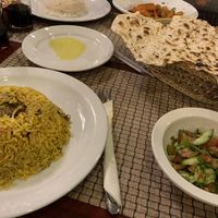 Maklouba with a small salad, and gallate’s vegetables with some rice.  at Al Wadi Restaurant in Wadi Musa