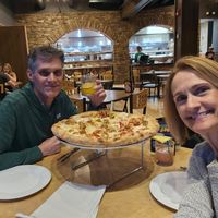 Vegan pizza, tempeh on all, half onions and pineapple and half caramelized onions and roasted tomatoes. Vegan cheese at Mellow Mushroom in Boone