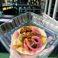 Brussel sprout taco with pinto beans and pickled onion! at Taco Dirty in Tampa