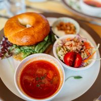 Bagel with avocado and hummus   at Storyhouse Cafe & Bar in Matsumoto