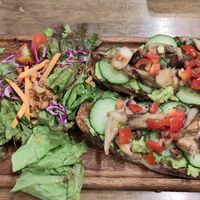 Vegan sandwich with avocado and mushrooms at Storyhouse Cafe & Bar in Matsumoto