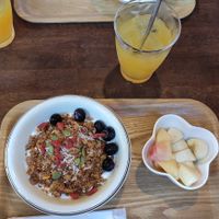 Breakfast granola with mixed juice at Storyhouse Cafe & Bar in Matsumoto