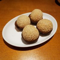 Fried sticky rice balls filled with sweeted nuts. Delicious! at Lín Hú SùShí - The Lakeside Veggie in Shanghai