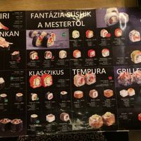 Menu (plus other side) at Sushi Master in Budapest