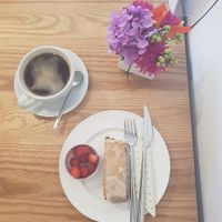 cake and coffee at Dandelion cafe   at Dandelion Gifts & Coffee Shop in Royal Wootton Bassett