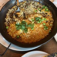 Half eaten vegan paella    at Barcelona Wine Bar in Boston