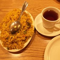 Vegan Biryani with black tea at Café Raj in Albany