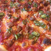 Vegan Buffalo Chik’n Pizza with jalapeños  at Turnpike Cafe in Canton