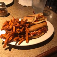 Vegan chicken parm!! Awesome  at Turnpike Cafe in Canton