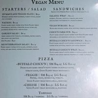 Vegan menu at Turnpike Cafe in Canton
