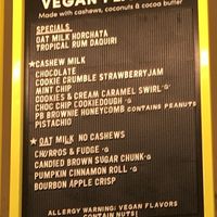 Vegan flavors on wall menu (N.B. the honeycomb is vegan) at Van Leeuwen Ice Cream - Upper West Side in New York City