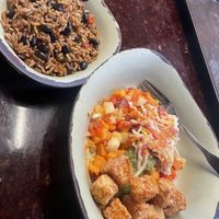 Tofu bowl with hash and rice on the side as could not order all in one bowl  at Walt Disney World - Satu'li Canteen in Lake Buena Vista