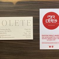 The business cards of the noodle shop & Bolete (the mother restaurant of Mister Lee's Noodles). at Mister Lee's Noodles in Easton