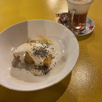 Carrot cake and chai latte.  at Sa Capca in Blanes