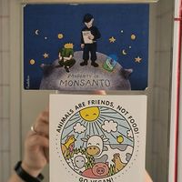 The stickers in the bathroom at Sa Capca in Blanes